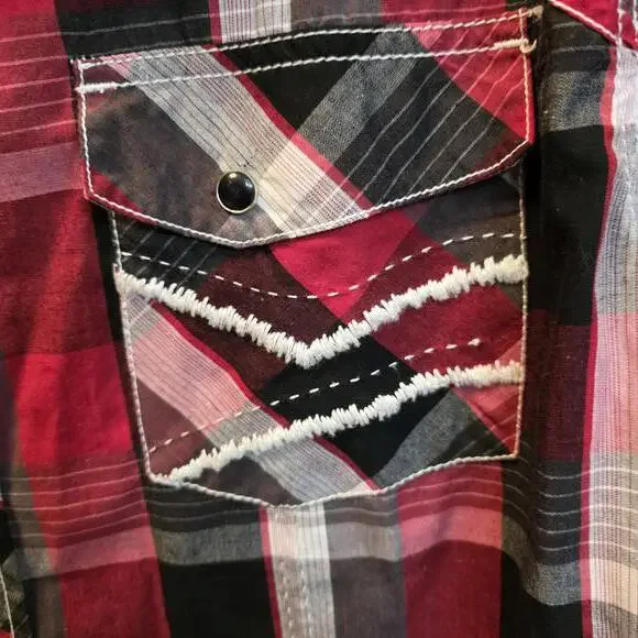 Surplus Men's Red and Black Plaid Button-Up Shirt-XL - Picture 4 of 8